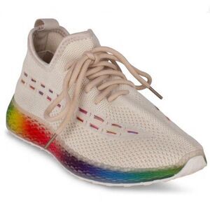 NWT Box Wanted 7 Ivory Rainbow Platform Soles Light-way Stretch Streak Sneakers